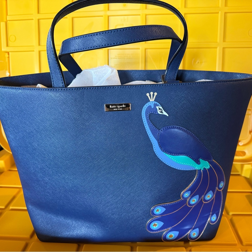 kate spade navy blue peacock tote